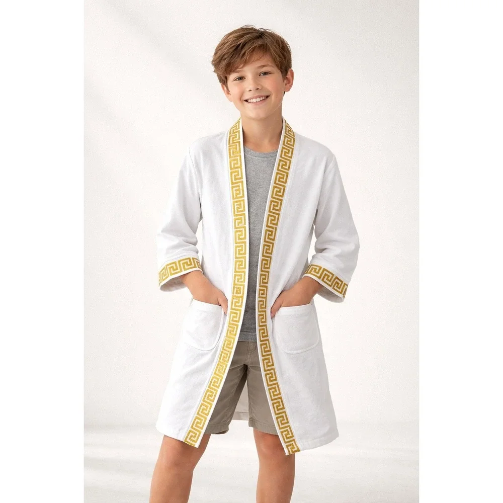 NWT Kidz Clubhouse Kids Caesars Greek Key Robe Pool Resort‎ Cotton M 8-12 yo